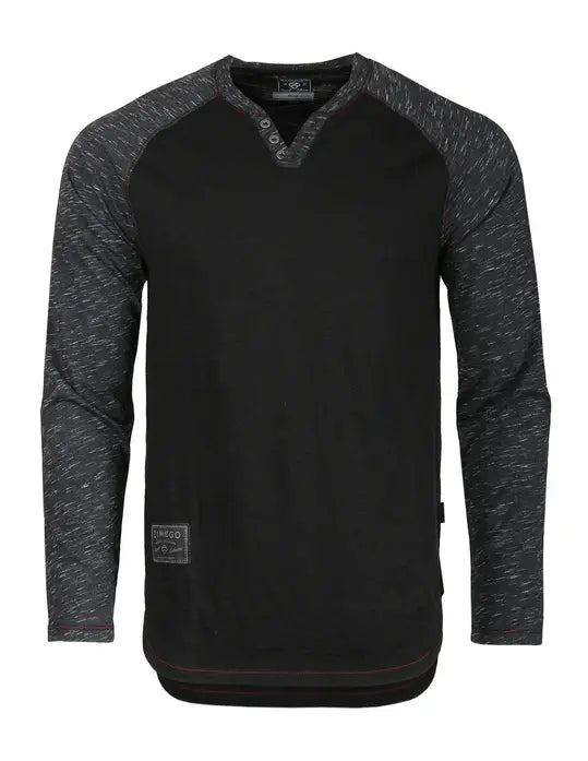 ZIMEGO Long Sleeve Contrast Raglan Henley V-Neck T-Shirts BLK-BLK Zimego Apparel