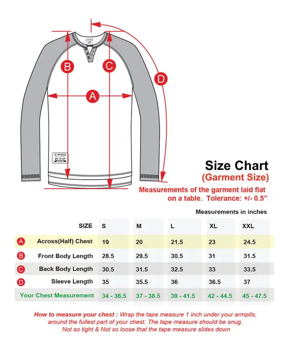 ZIMEGO Long Sleeve Contrast Raglan Henley V-Neck T-Shirts BLK-BLK Zimego Apparel