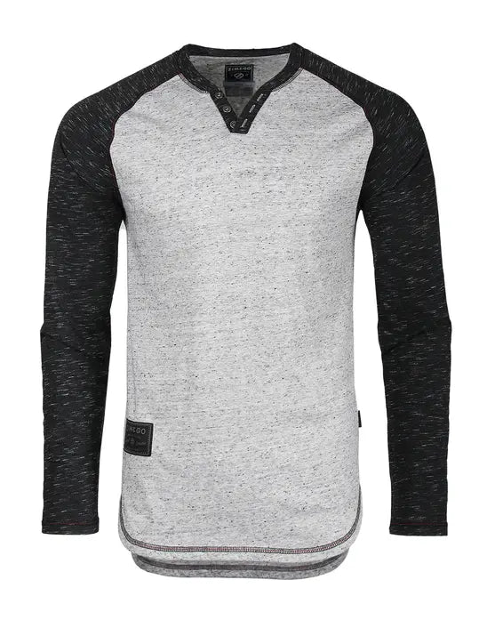 ZIMEGO Long Sleeve Contrast Raglan Henley V-Neck T-Shirts HEATHER DOT Zimego Apparel