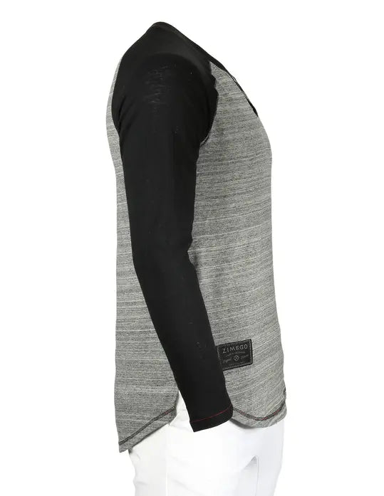ZIMEGO Long Sleeve Contrast Raglan Henley V-Neck T-Shirts Zimego Apparel