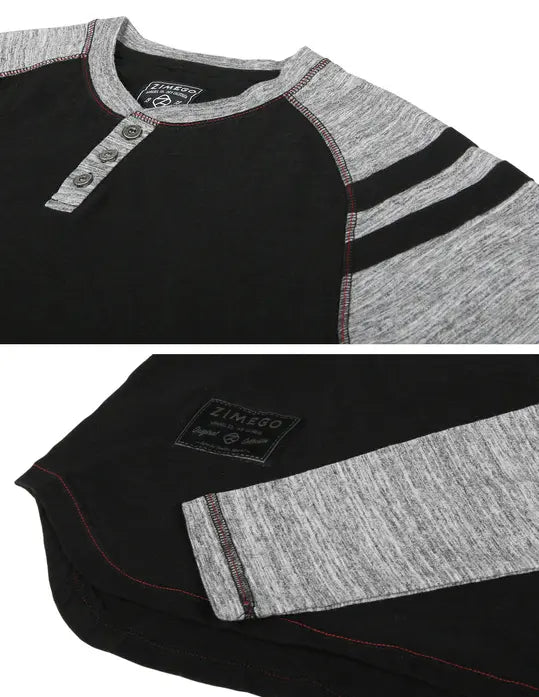 ZIMEGO Men's Long Sleeve Athletic Stripes Arm Contrast Raglan Henley Zimego Apparel