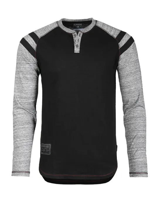 ZIMEGO Men's Long Sleeve Athletic Stripes Arm Contrast Raglan Henley Zimego Apparel