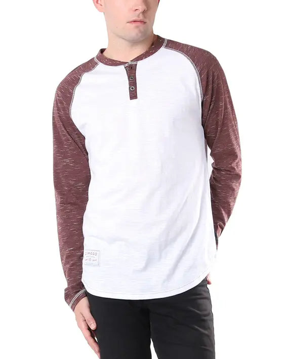 ZIMEGO Men's Long Sleeve Athletic Stripes Arm Contrast Raglan Henley Zimego Apparel