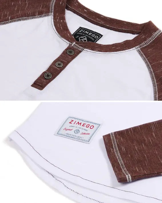 ZIMEGO Men's Long Sleeve Athletic Stripes Arm Contrast Raglan Henley Zimego Apparel