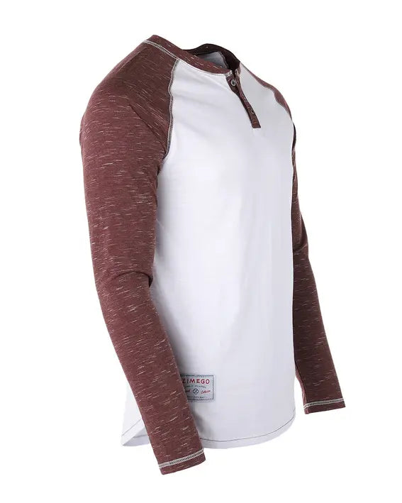 ZIMEGO Men's Long Sleeve Athletic Stripes Arm Contrast Raglan Henley Zimego Apparel