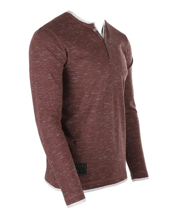 ZIMEGO Men's Long Sleeve Double Layered Y-Neck Fashion Henley Zimego Apparel