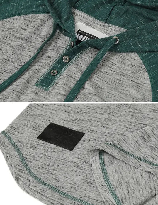 ZIMEGO Men's Short Sleeve Raglan Henley Hoodie Round Bottom Semi Longline T-Shirt Zimego Apparel