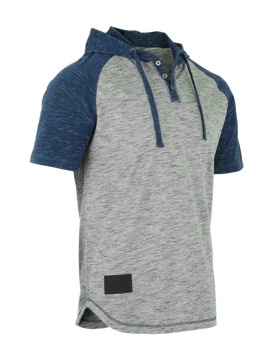 ZIMEGO Men's Short Sleeve Raglan Henley Hoodie Round Bottom Semi Longline T-Shirt Zimego Apparel