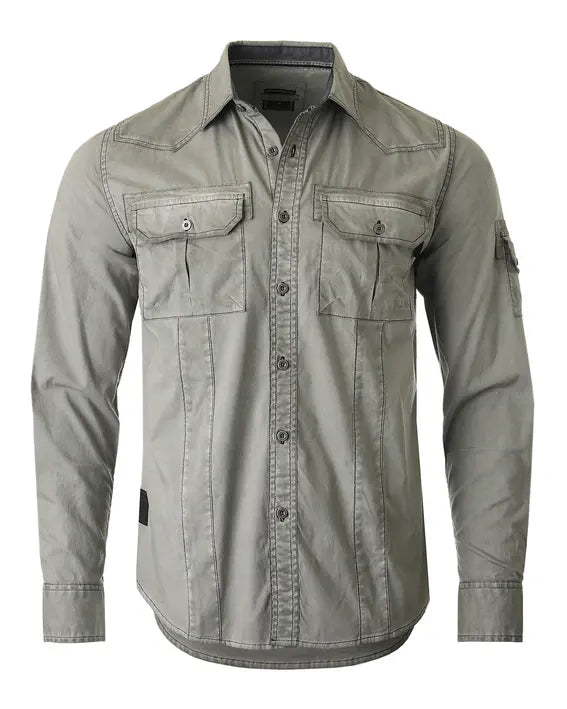 ZIMEGO Men's Stretch Flex Slim Color Washed Vintage Rugged Fashion Button Shirts Zimego Apparel