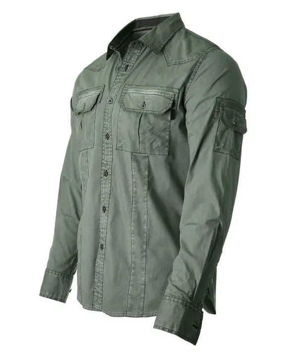 ZIMEGO Men's Stretch Flex Slim Color Washed Vintage Rugged Fashion Button Shirts Zimego Apparel