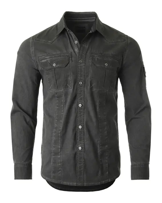 ZIMEGO Men's Stretch Flex Slim Color Washed Vintage Rugged Fashion Button Shirts Zimego Apparel