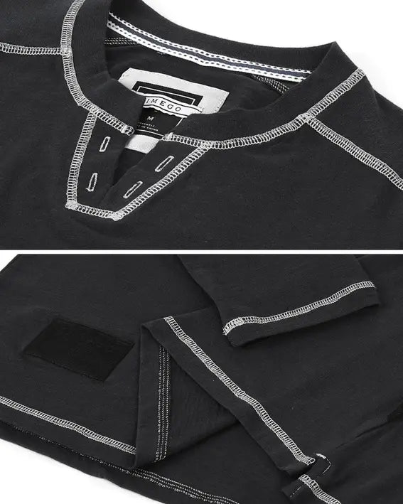 ZIMEGO Men's Vintage Long Sleeve Notch V-Neck Henley Casual Shirt Zimego Apparel