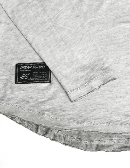 ZIMEGO Mens Long Sleeve Crewneck Oil Wash Vintage Raw Edge Hem Hipster Hip-Hop T shirt Zimego Apparel