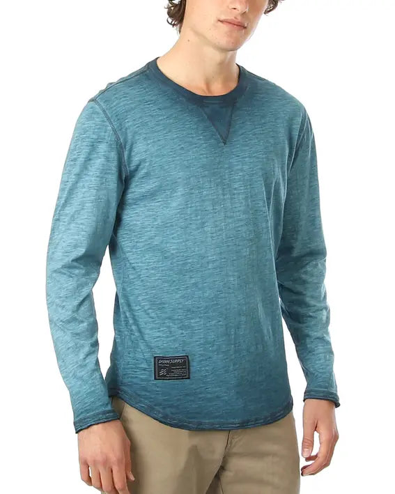ZIMEGO Mens Long Sleeve Crewneck Oil Wash Vintage Raw Edge Hem Hipster Hip-Hop T shirt Zimego Apparel