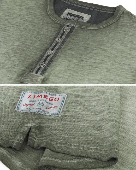 ZIMEGO Mens Short Sleeve Crew Neck Oil Wash Vintage Button Henley T-Shirt Zimego Apparel