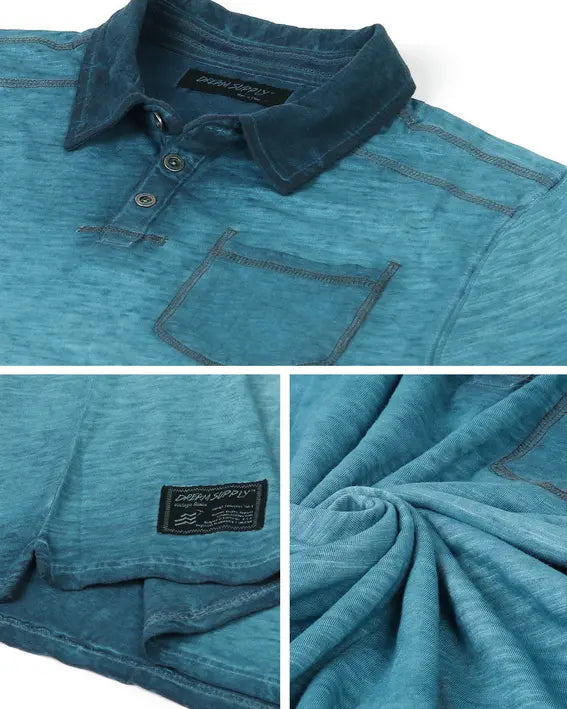 ZIMEGO Mens Short Sleeve Oil Wash Vintage Button Henley Pocket Polo T-Shirt Zimego Apparel