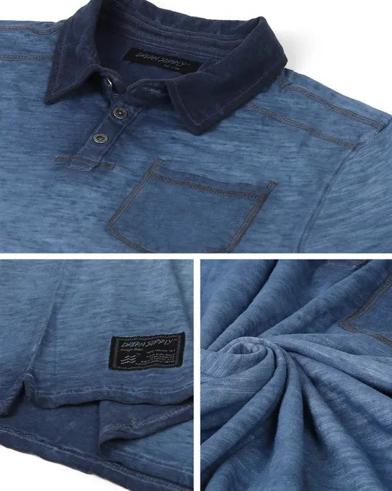 ZIMEGO Mens Short Sleeve Oil Wash Vintage Button Henley Pocket Polo T-Shirt Zimego Apparel