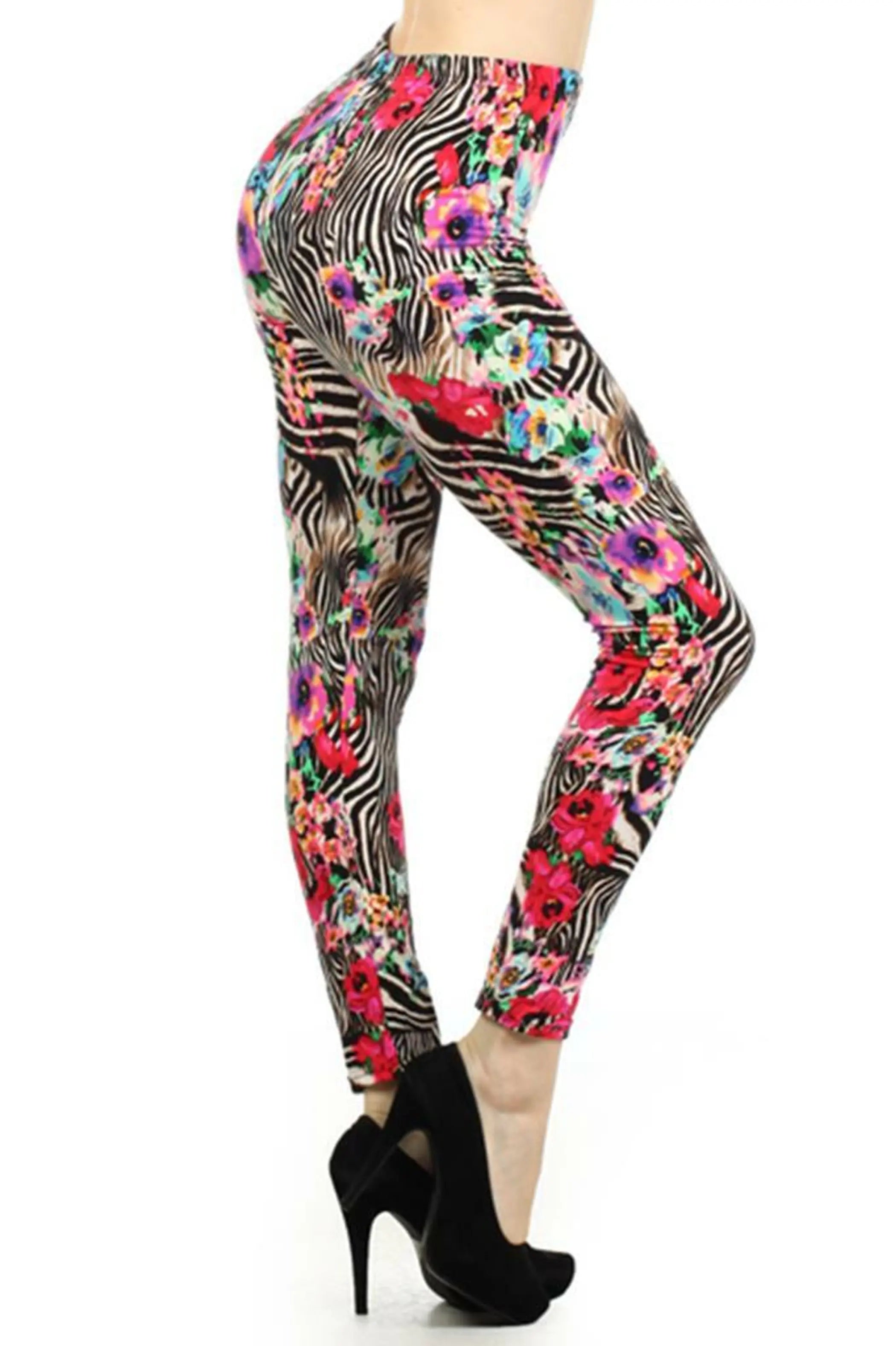 Zebra Floral Printed  High Waisted Legging SurelyMine