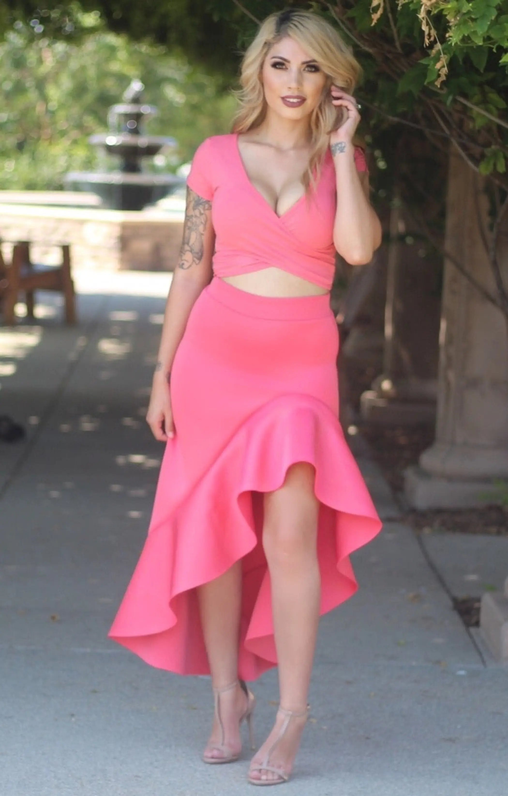 Zemirah Asymmetric Floral Ruffle Skirt Coral SurelyMine