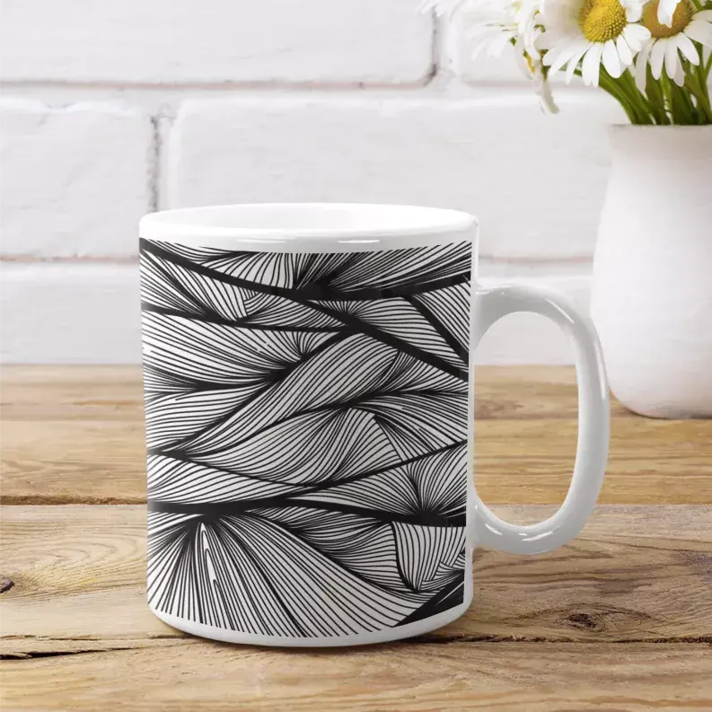 Zen Lines Coffee Mug Black Cat Bazaar