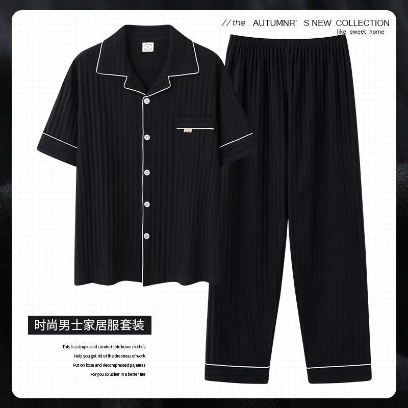 Zhuojia plus size Pajamas Men's Summer Plus Weight Increase Short-sleeved Pants Loose Cardigan Home Wear Men's 220kg GreatEagleInc