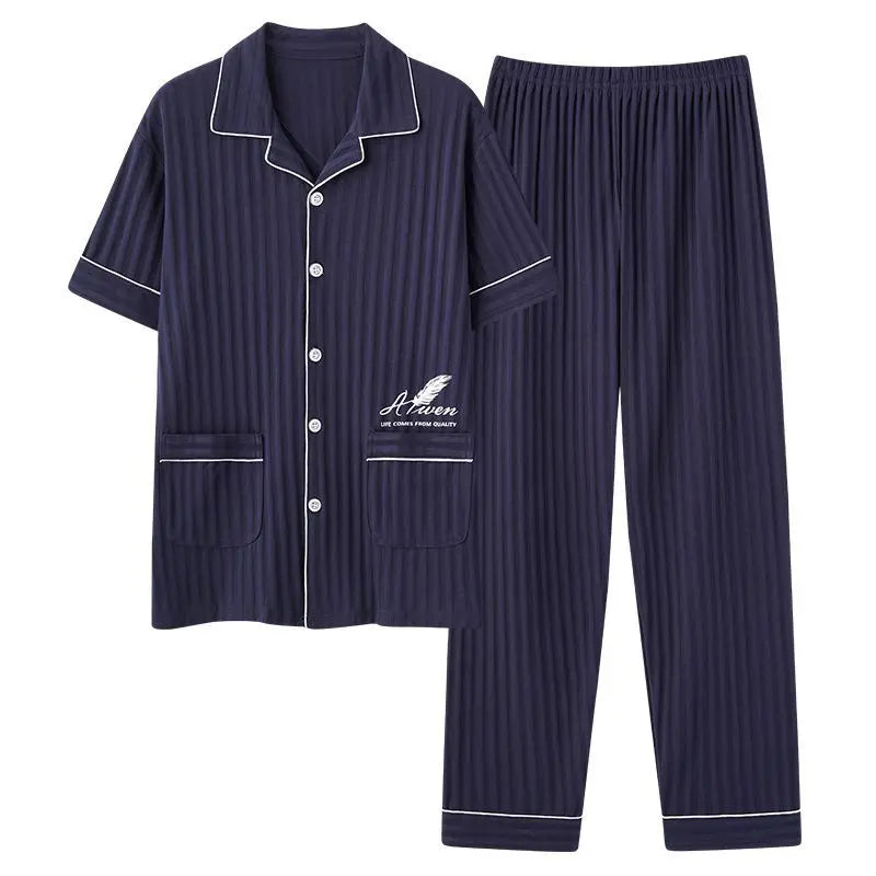 Zhuojia plus size Pajamas Men's Summer Plus Weight Increase Short-sleeved Pants Loose Cardigan Home Wear Men's 220kg GreatEagleInc