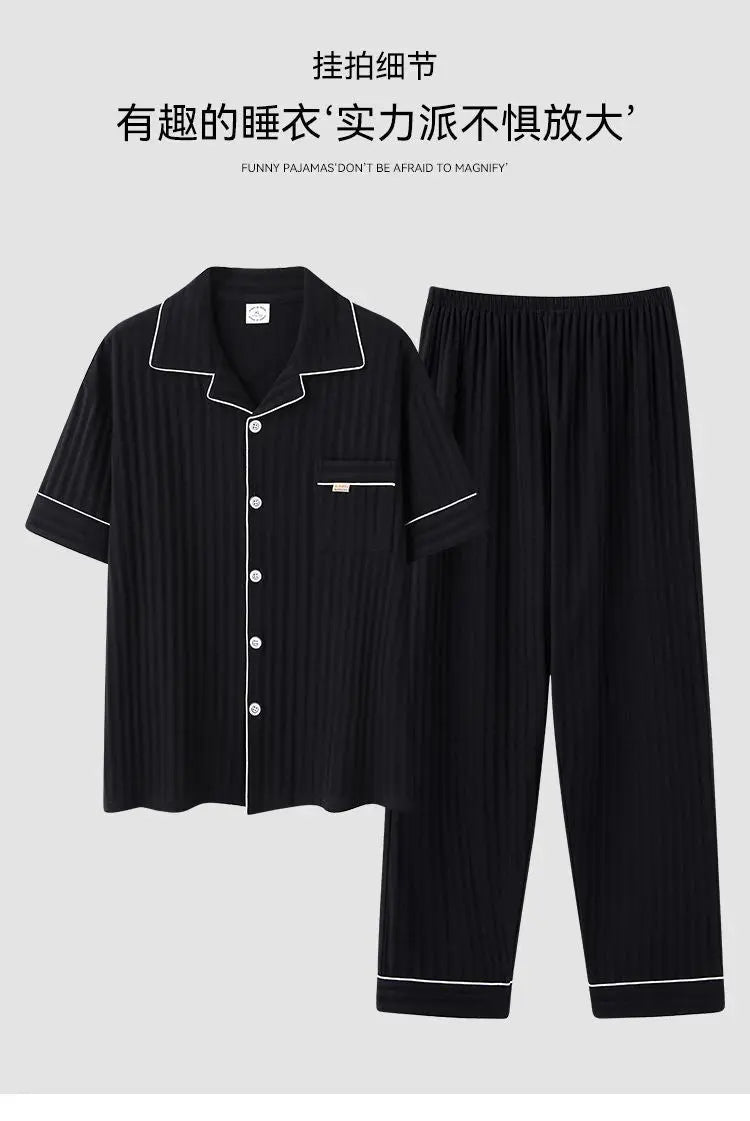 Zhuojia plus size Pajamas Men's Summer Plus Weight Increase Short-sleeved Pants Loose Cardigan Home Wear Men's 220kg GreatEagleInc