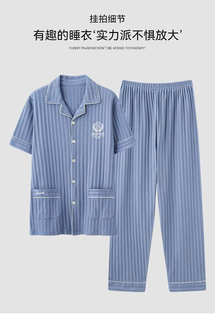Zhuojia plus size Pajamas Men's Summer Plus Weight Increase Short-sleeved Pants Loose Cardigan Home Wear Men's 220kg GreatEagleInc