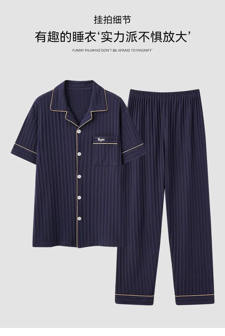 Zhuojia plus size Pajamas Men's Summer Plus Weight Increase Short-sleeved Pants Loose Cardigan Home Wear Men's 220kg GreatEagleInc