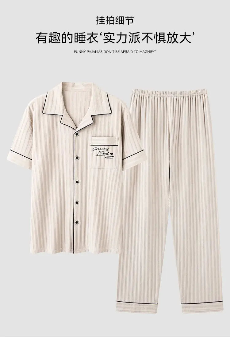 Zhuojia plus size Pajamas Men's Summer Plus Weight Increase Short-sleeved Pants Loose Cardigan Home Wear Men's 220kg GreatEagleInc