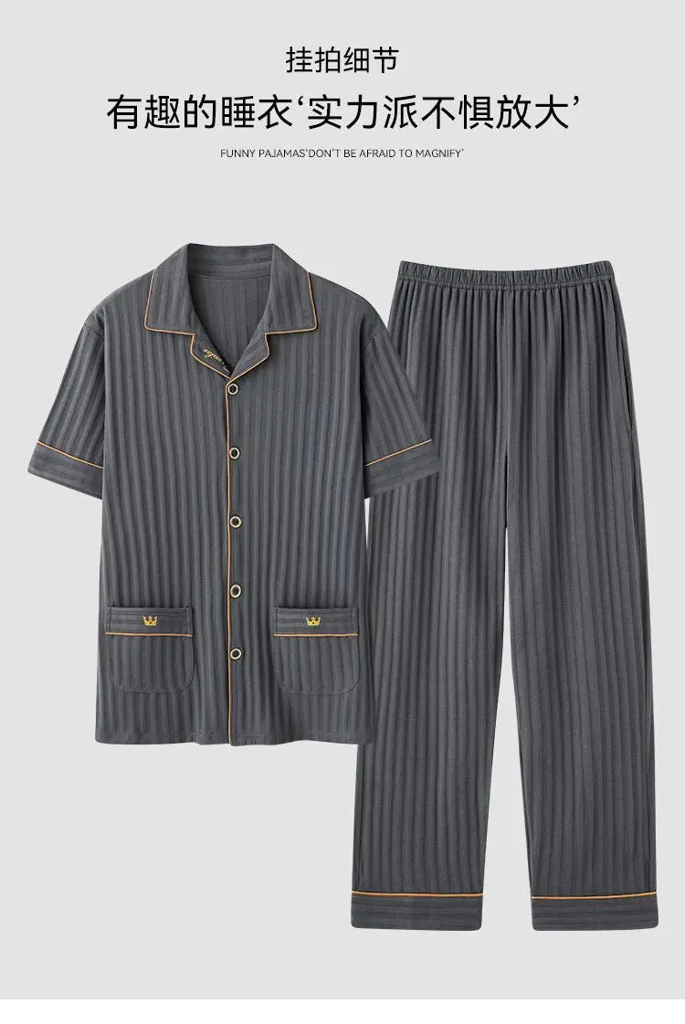 Zhuojia plus size Pajamas Men's Summer Plus Weight Increase Short-sleeved Pants Loose Cardigan Home Wear Men's 220kg GreatEagleInc