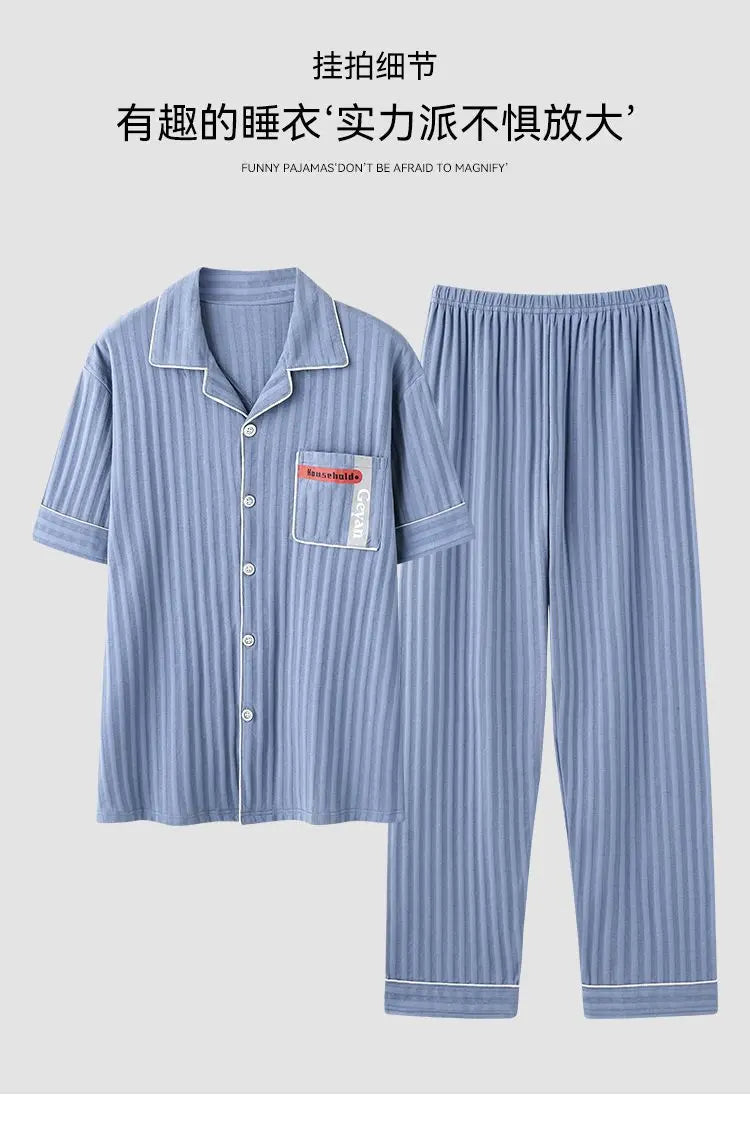 Zhuojia plus size Pajamas Men's Summer Plus Weight Increase Short-sleeved Pants Loose Cardigan Home Wear Men's 220kg GreatEagleInc