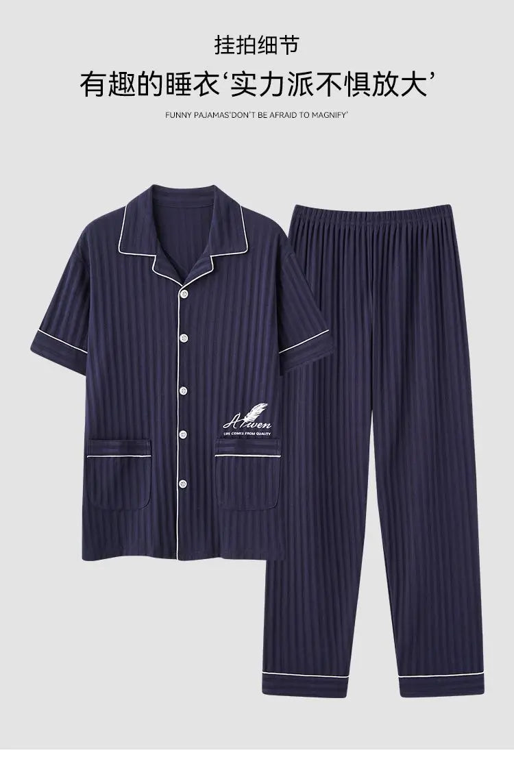 Zhuojia plus size Pajamas Men's Summer Plus Weight Increase Short-sleeved Pants Loose Cardigan Home Wear Men's 220kg GreatEagleInc