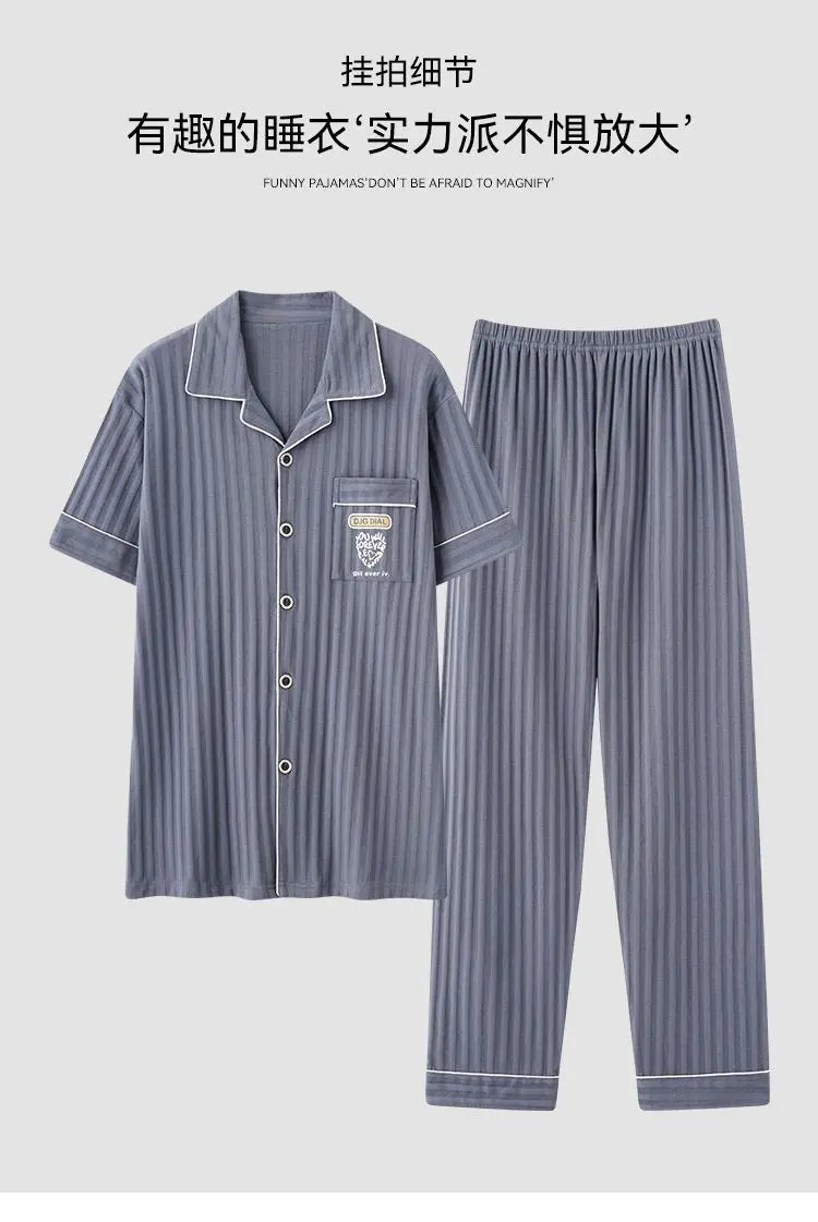 Zhuojia plus size Pajamas Men's Summer Plus Weight Increase Short-sleeved Pants Loose Cardigan Home Wear Men's 220kg GreatEagleInc