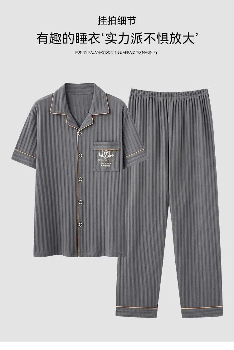 Zhuojia plus size Pajamas Men's Summer Plus Weight Increase Short-sleeved Pants Loose Cardigan Home Wear Men's 220kg GreatEagleInc