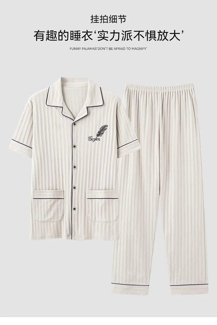 Zhuojia plus size Pajamas Men's Summer Plus Weight Increase Short-sleeved Pants Loose Cardigan Home Wear Men's 220kg GreatEagleInc