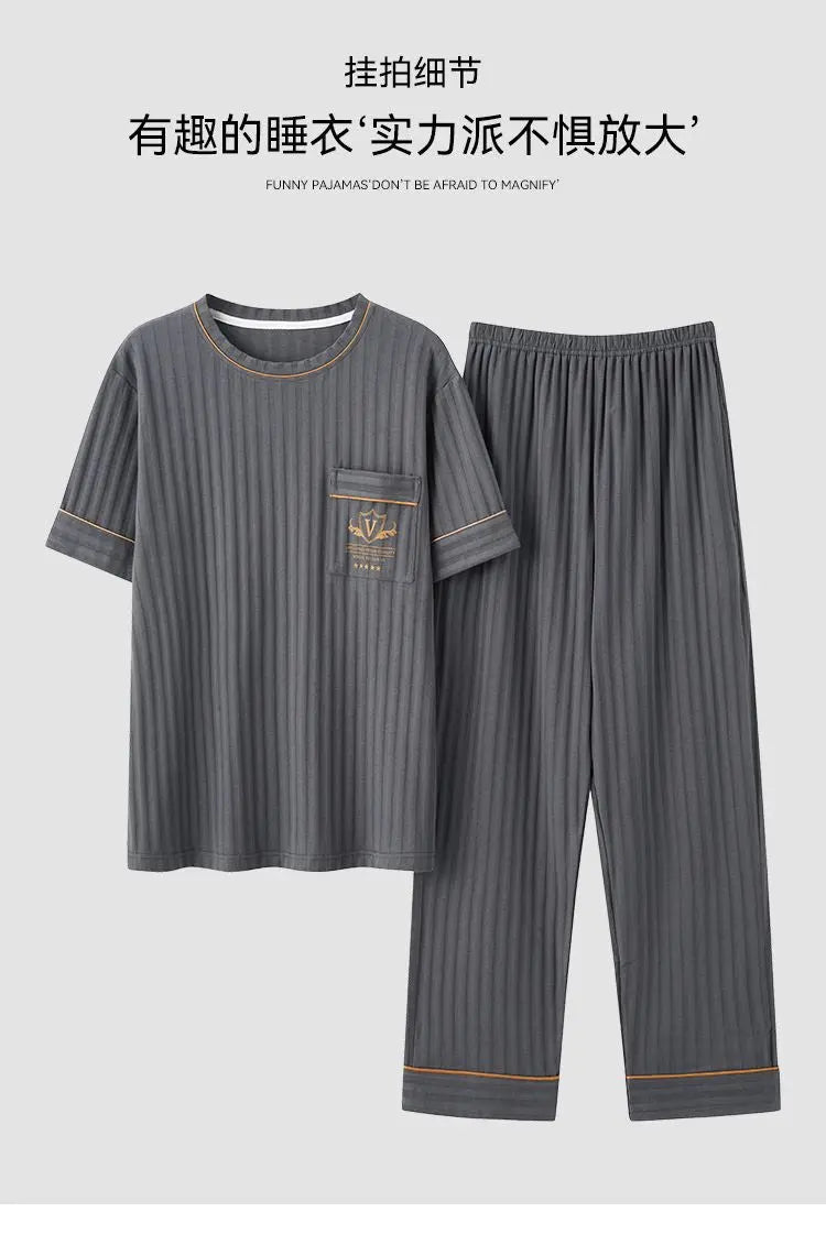Zhuojia plus size Pajamas Men's Summer Plus Weight Increase Short-sleeved Pants Loose Cardigan Home Wear Men's 220kg GreatEagleInc