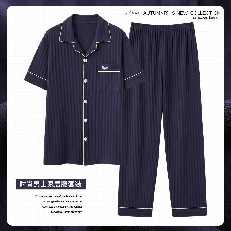 Zhuojia plus size Pajamas Men's Summer Plus Weight Increase Short-sleeved Pants Loose Cardigan Home Wear Men's 220kg GreatEagleInc
