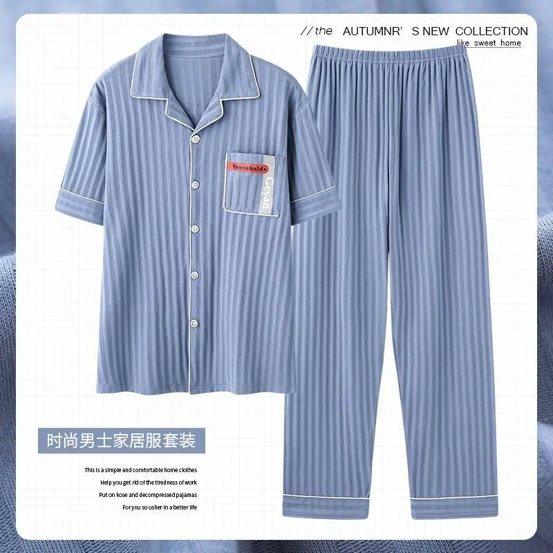 Zhuojia plus size Pajamas Men's Summer Plus Weight Increase Short-sleeved Pants Loose Cardigan Home Wear Men's 220kg GreatEagleInc