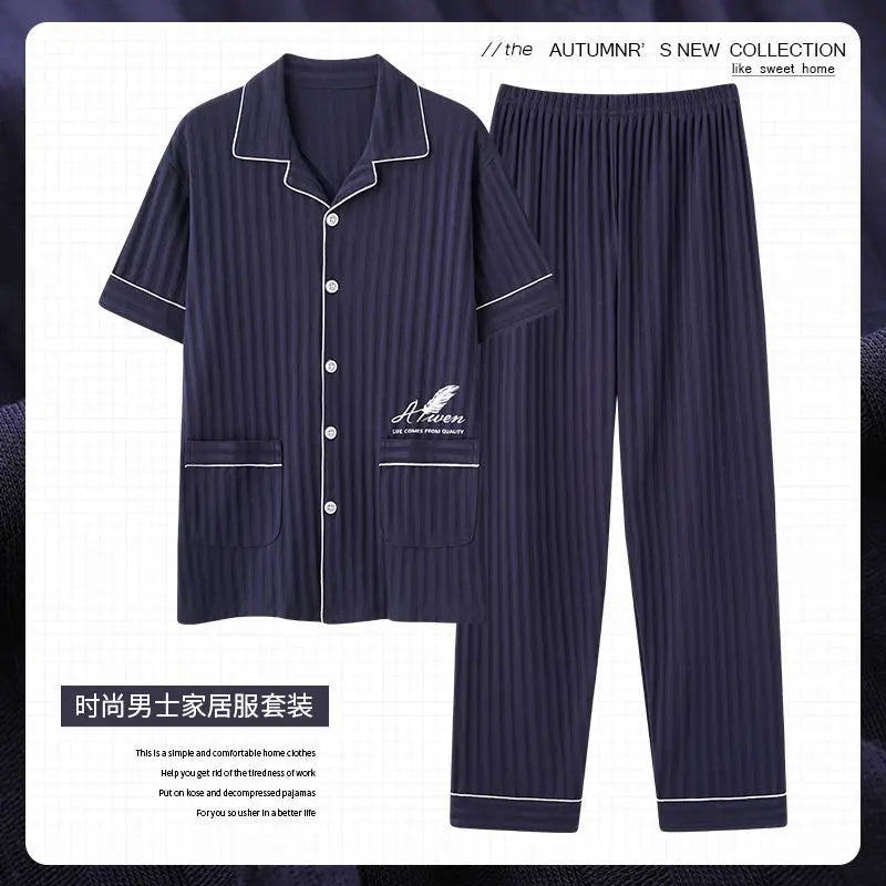 Zhuojia plus size Pajamas Men's Summer Plus Weight Increase Short-sleeved Pants Loose Cardigan Home Wear Men's 220kg GreatEagleInc