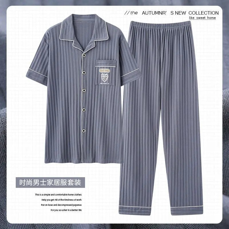 Zhuojia plus size Pajamas Men's Summer Plus Weight Increase Short-sleeved Pants Loose Cardigan Home Wear Men's 220kg GreatEagleInc