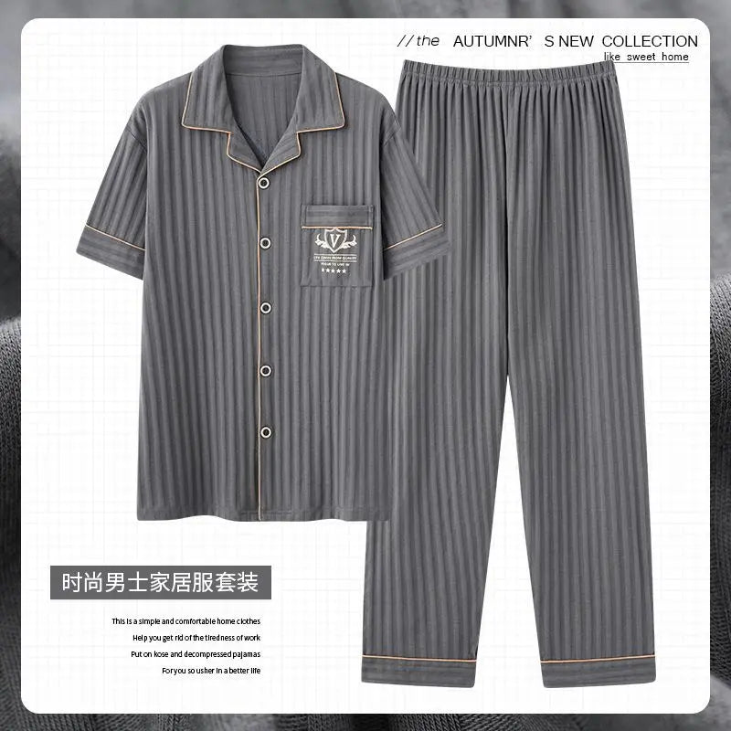 Zhuojia plus size Pajamas Men's Summer Plus Weight Increase Short-sleeved Pants Loose Cardigan Home Wear Men's 220kg GreatEagleInc