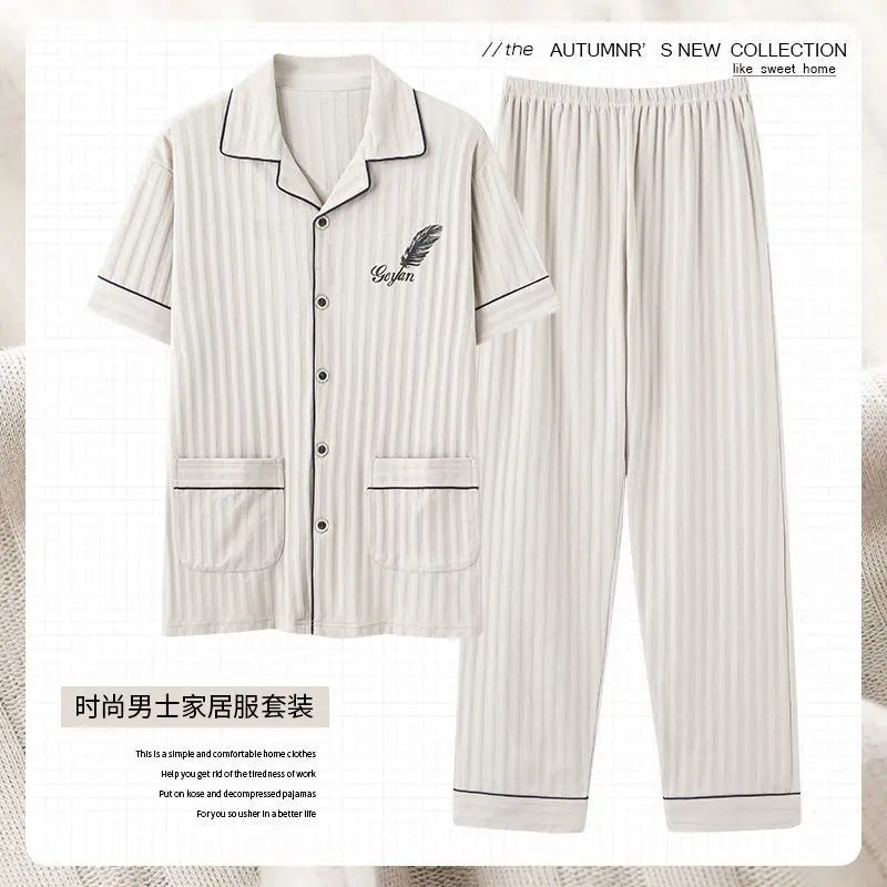 Zhuojia plus size Pajamas Men's Summer Plus Weight Increase Short-sleeved Pants Loose Cardigan Home Wear Men's 220kg GreatEagleInc