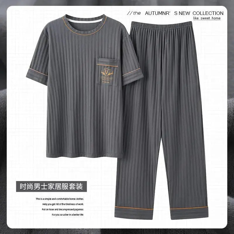 Zhuojia plus size Pajamas Men's Summer Plus Weight Increase Short-sleeved Pants Loose Cardigan Home Wear Men's 220kg GreatEagleInc