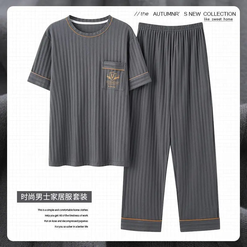Zhuojia plus size Pajamas Men's Summer Plus Weight Increase Short-sleeved Pants Loose Cardigan Home Wear Men's 220kg GreatEagleInc