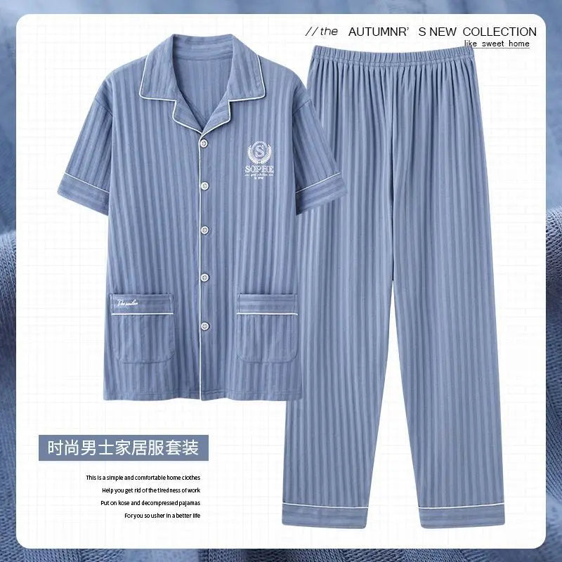 Zhuojia plus size Pajamas Men's Summer Plus Weight Increase Short-sleeved Pants Loose Cardigan Home Wear Men's 220kg GreatEagleInc