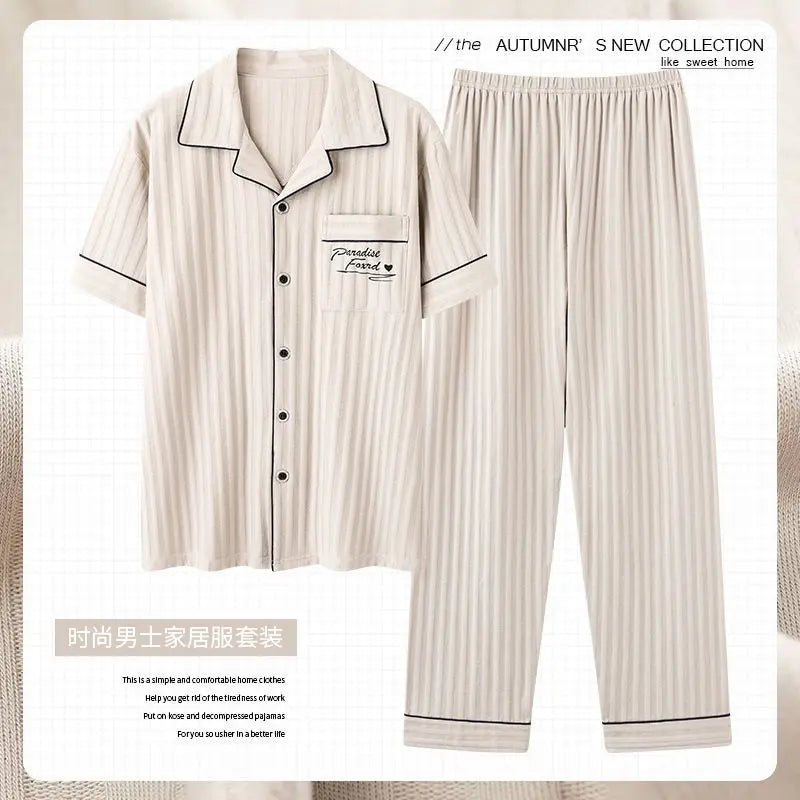 Zhuojia plus size Pajamas Men's Summer Plus Weight Increase Short-sleeved Pants Loose Cardigan Home Wear Men's 220kg GreatEagleInc