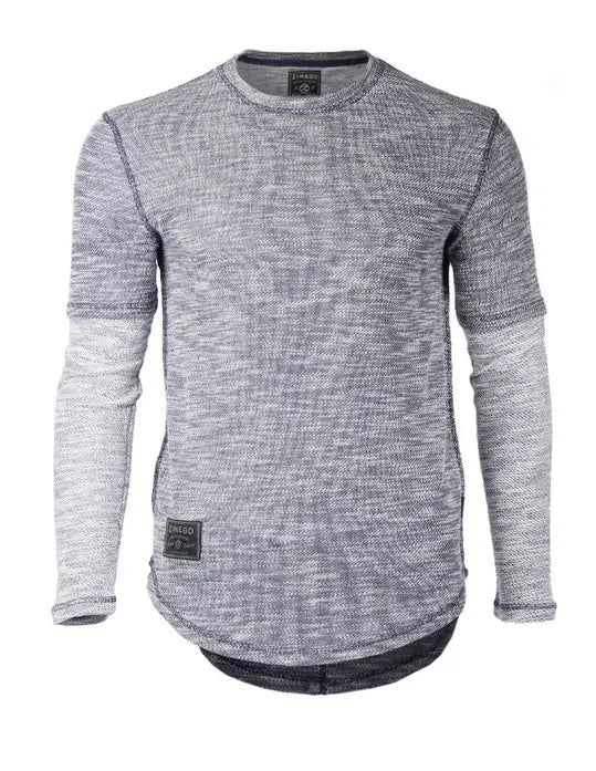 Zimego Men's Casual Knitted Contrast Layered Long Sleeve Round Bottom T-Shirts Zimego Apparel