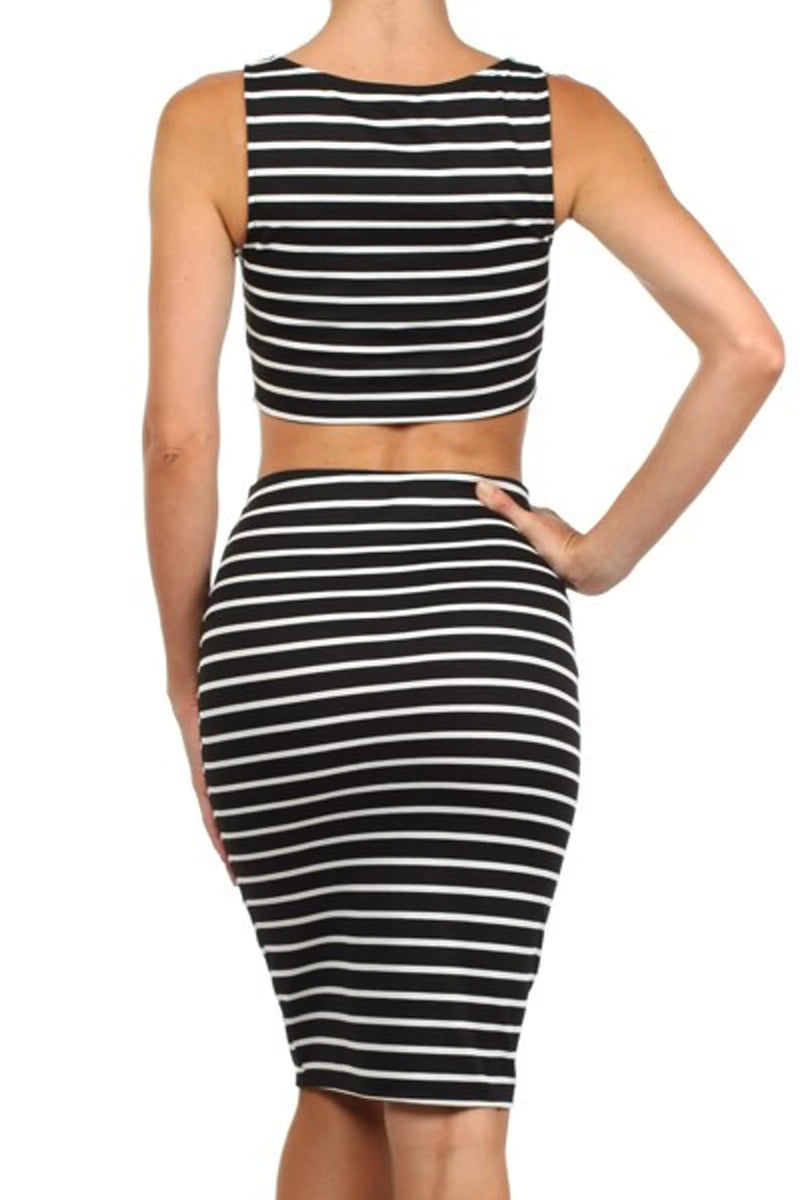 Zip Up Horizontal Stripe Skirt and Tank Set SurelyMine