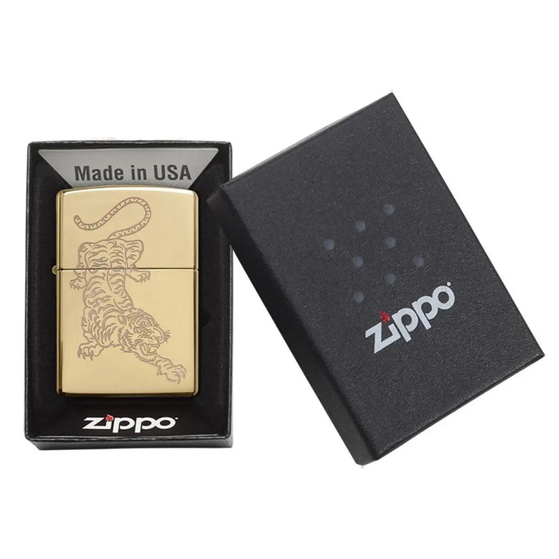 Zippo Windproof Lighter - Tiger Design Gold Zippo